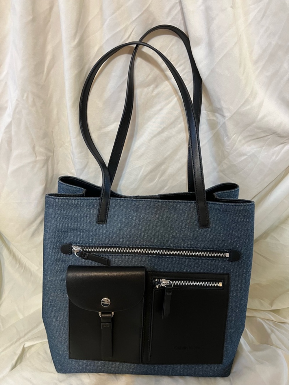 Calvin Klein Denim Tote Bag with Black Trim